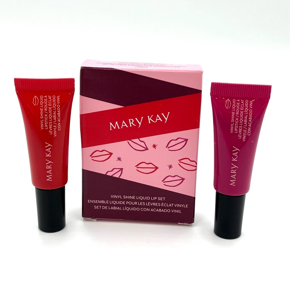 NIB Mary Kay Vinyl Shine Liquid Lip Set Luminous Red & Wild Berry (WD0001)